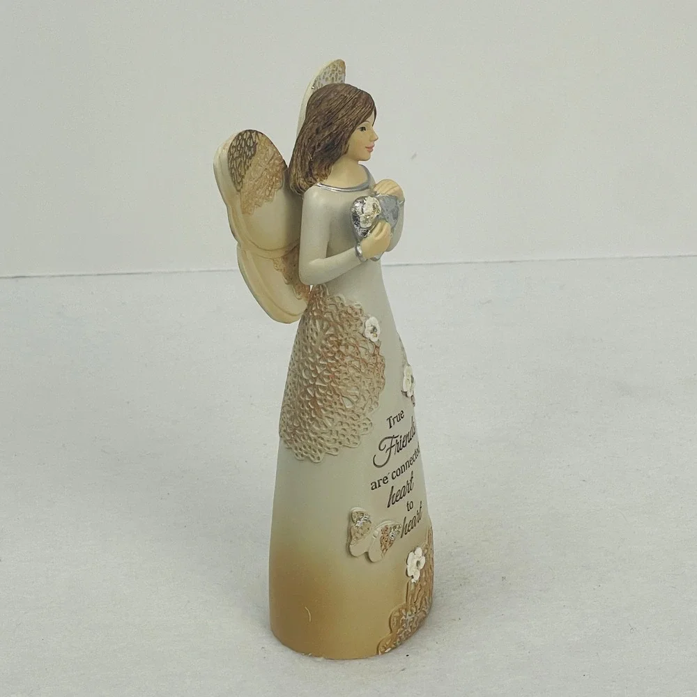 True Friends Are Connected Heart To Heart Angel Figurine Butterfly Lace Detail